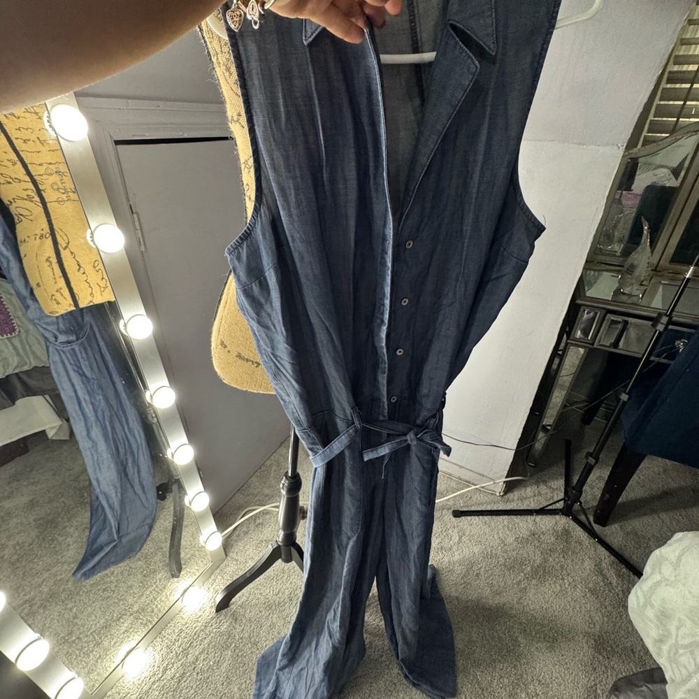SOLD:New York & Company Blue Relaxed Jumpsuit with Waist Tie